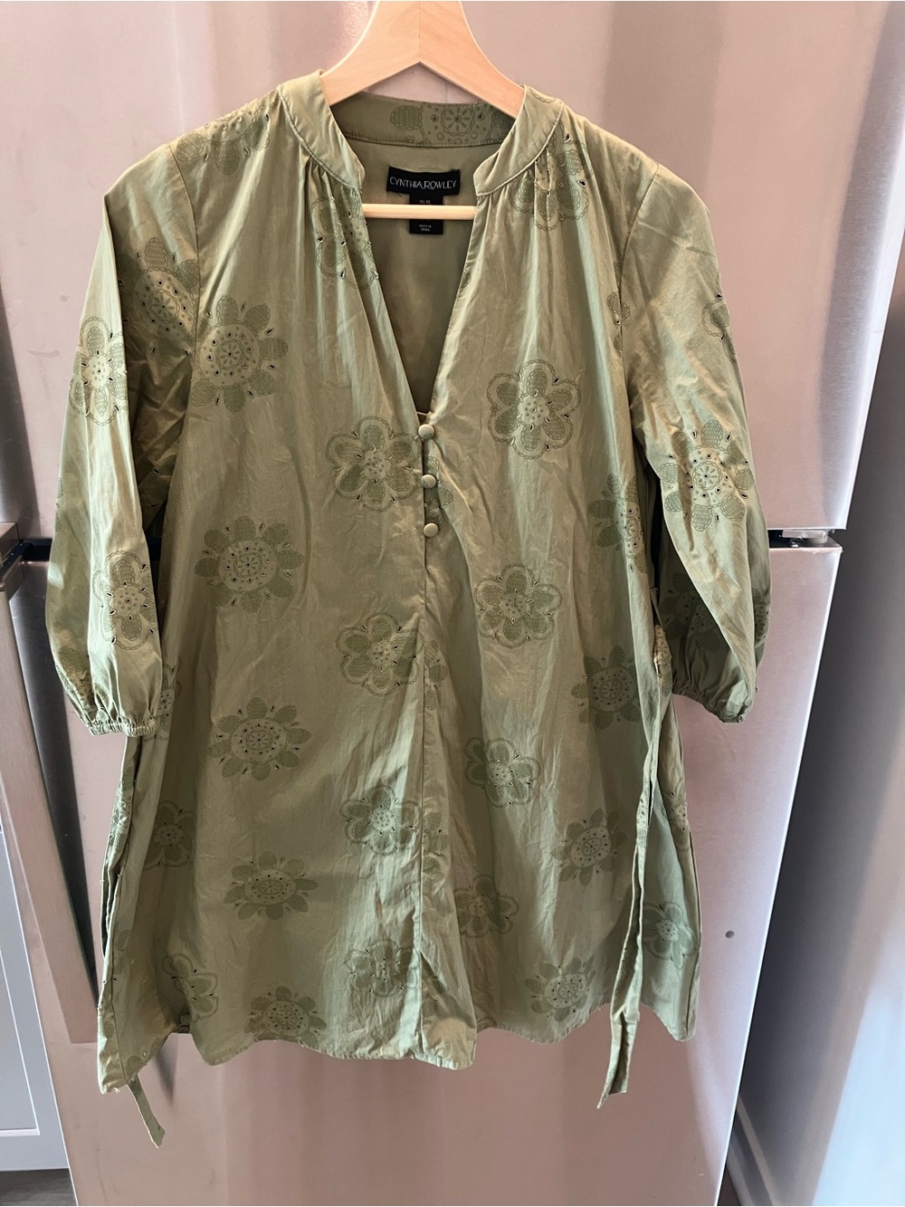 Cynthia Rowley Olive Green Floral Eyelet Dress